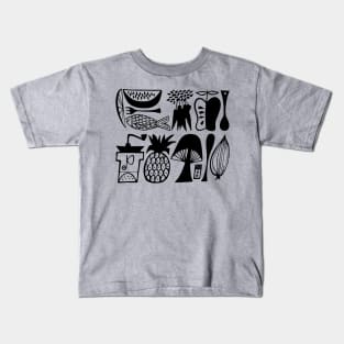 Vintage Pyrex Pattern - Mod Kitchen (Black) Kids T-Shirt